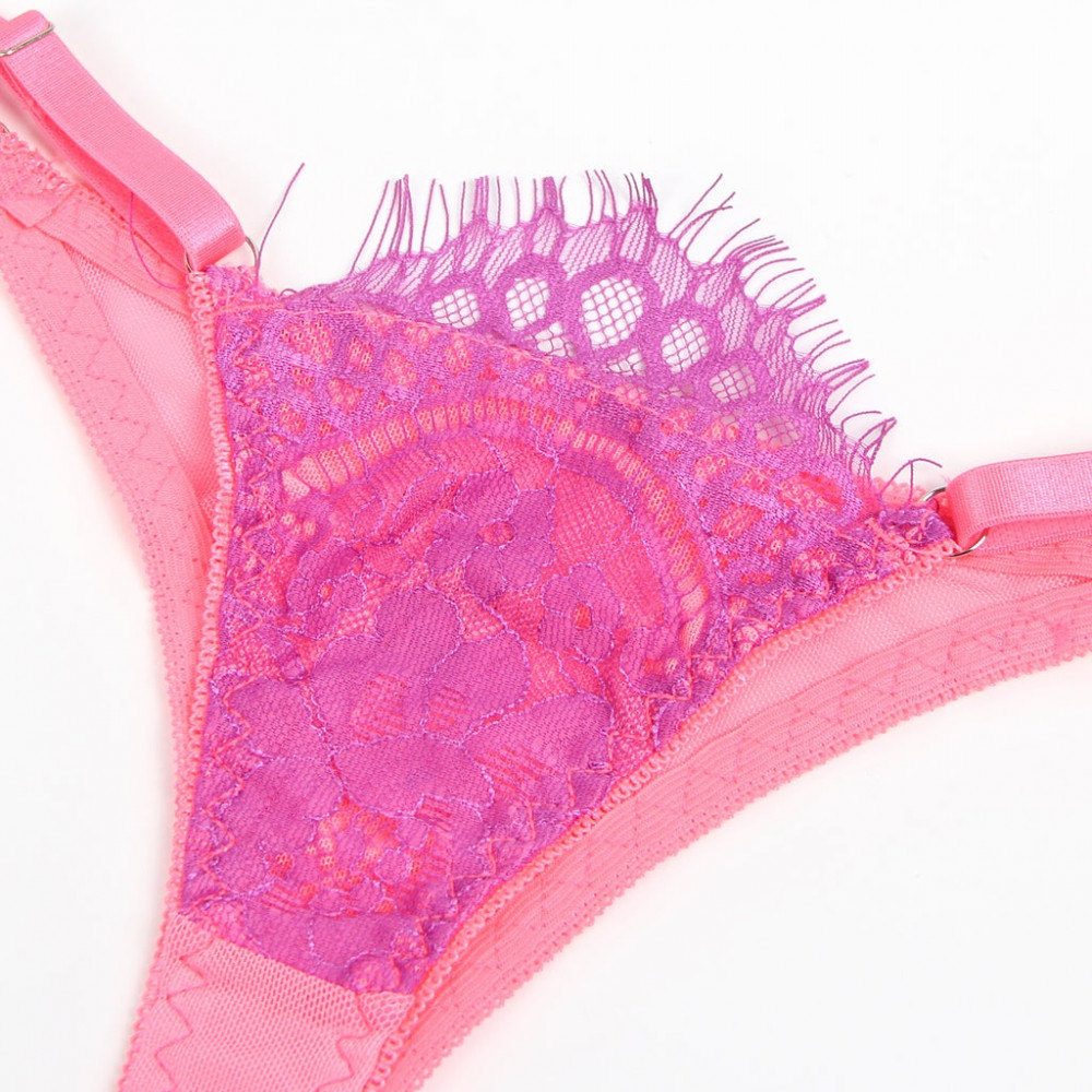 Різне - Комплект білизни рожевий Star Night з фіолетовими мереживними вставками (без коробки) 4