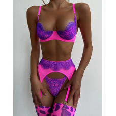 Комплект білизни рожевий Star Night з фіолетовими мереживними вставками (без коробки)