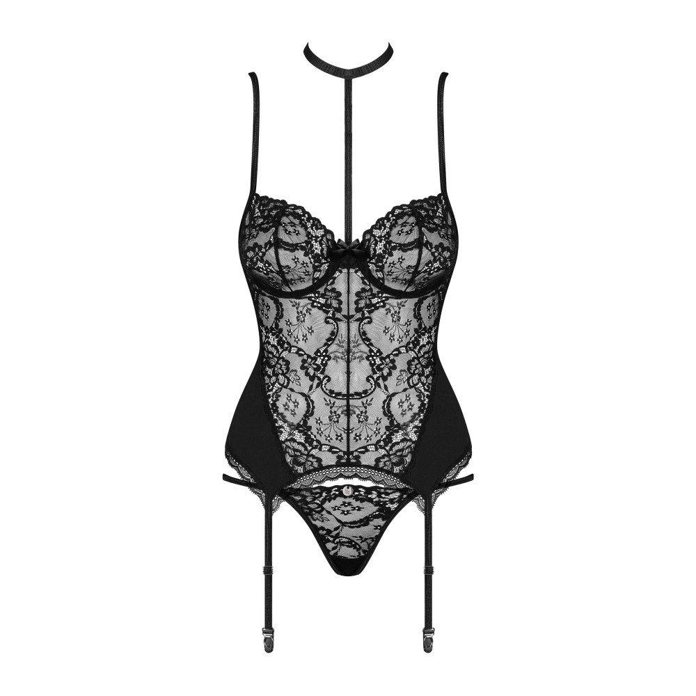 Разное - Корсет с пажами для чулок Obsessive Diyosa и трусиками в комплекте, черный, S/M 4