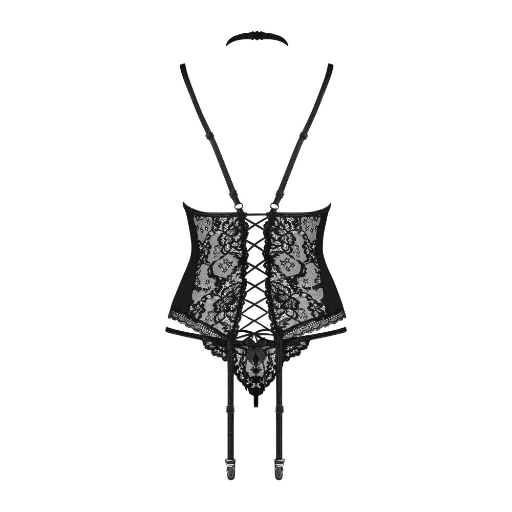 Разное - Корсет с пажами для чулок Obsessive Diyosa и трусиками в комплекте, черный, S/M 5