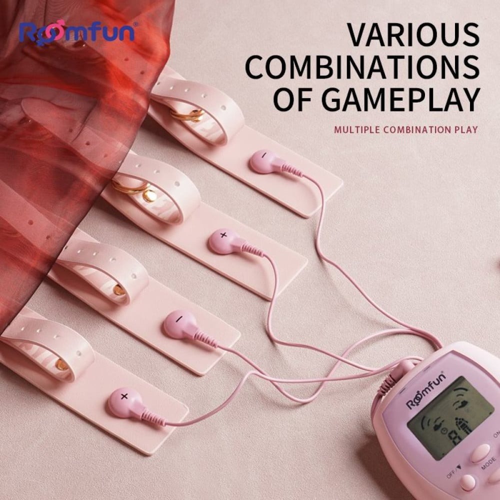 Різне - Набір БДСМ з електростимуляцією Roomfun Bondage Gear With Massager рожевий 2