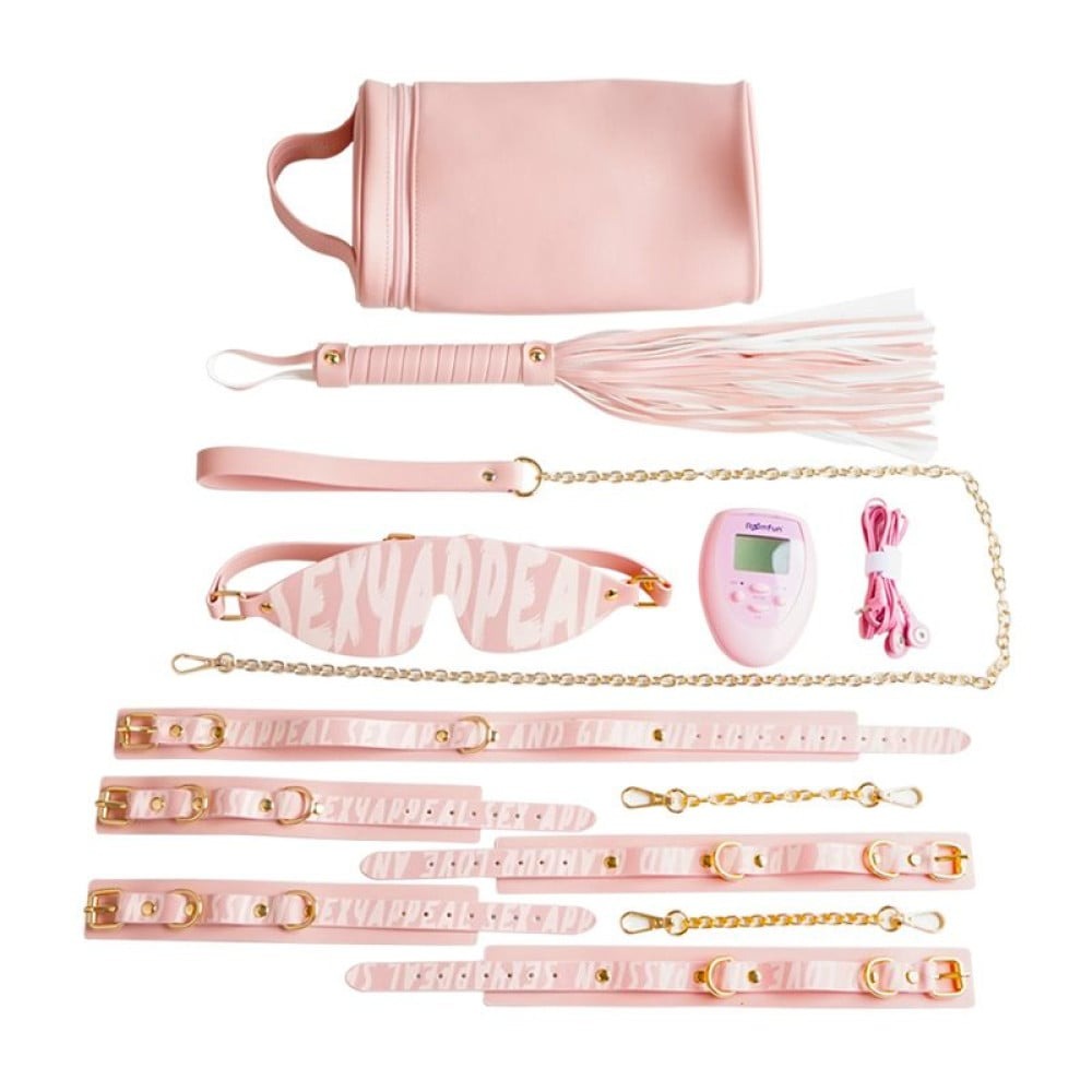 Різне - Набір БДСМ з електростимуляцією Roomfun Bondage Gear With Massager рожевий