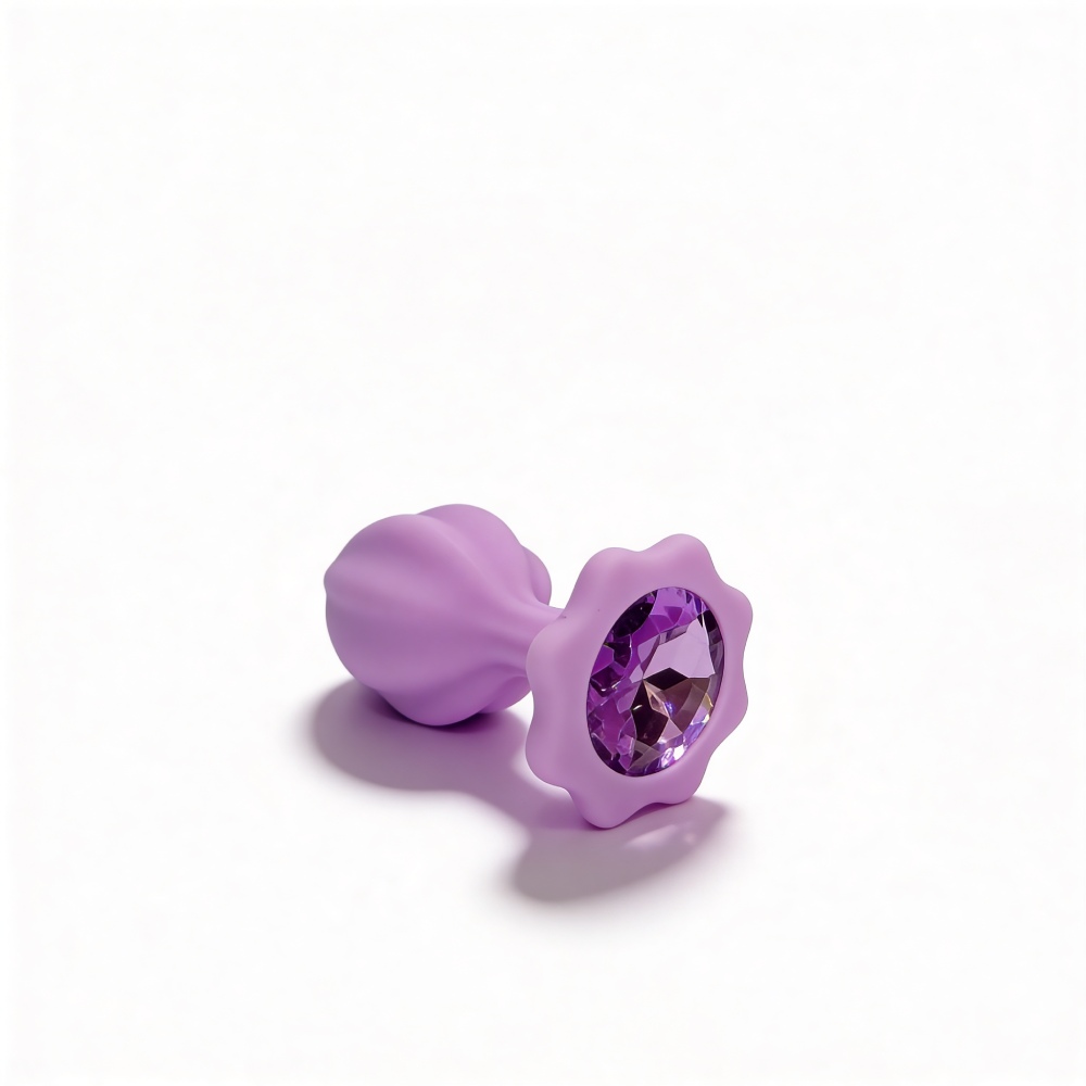 Анальні іграшки без вібрації - Набір силіконових анальних рельєфних пробок ALUME, S, M, L, з каменем лілового кольору, 3 шт 7