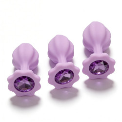 Набір силіконових анальних рельєфних пробок ALUME, S, M, L, з каменем лілового кольору, 3 шт