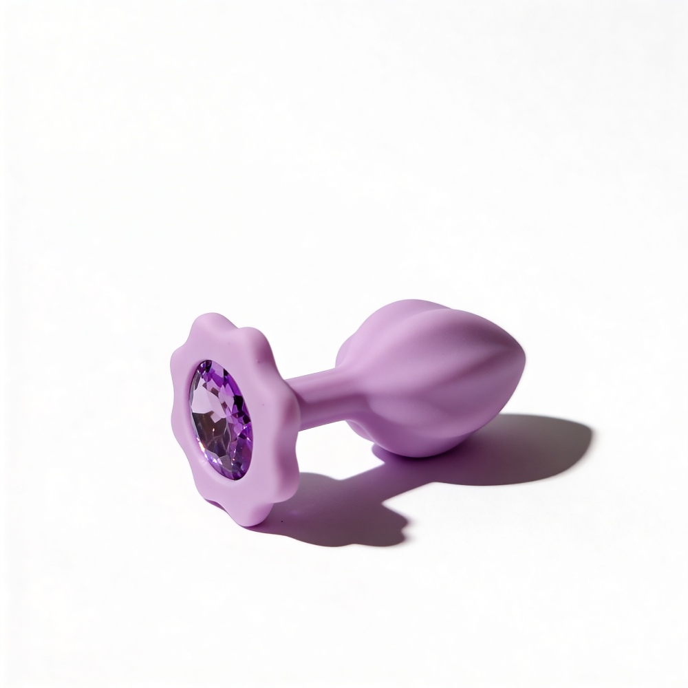 Анальні іграшки без вібрації - Набір силіконових анальних рельєфних пробок ALUME, S, M, L, з каменем лілового кольору, 3 шт 8