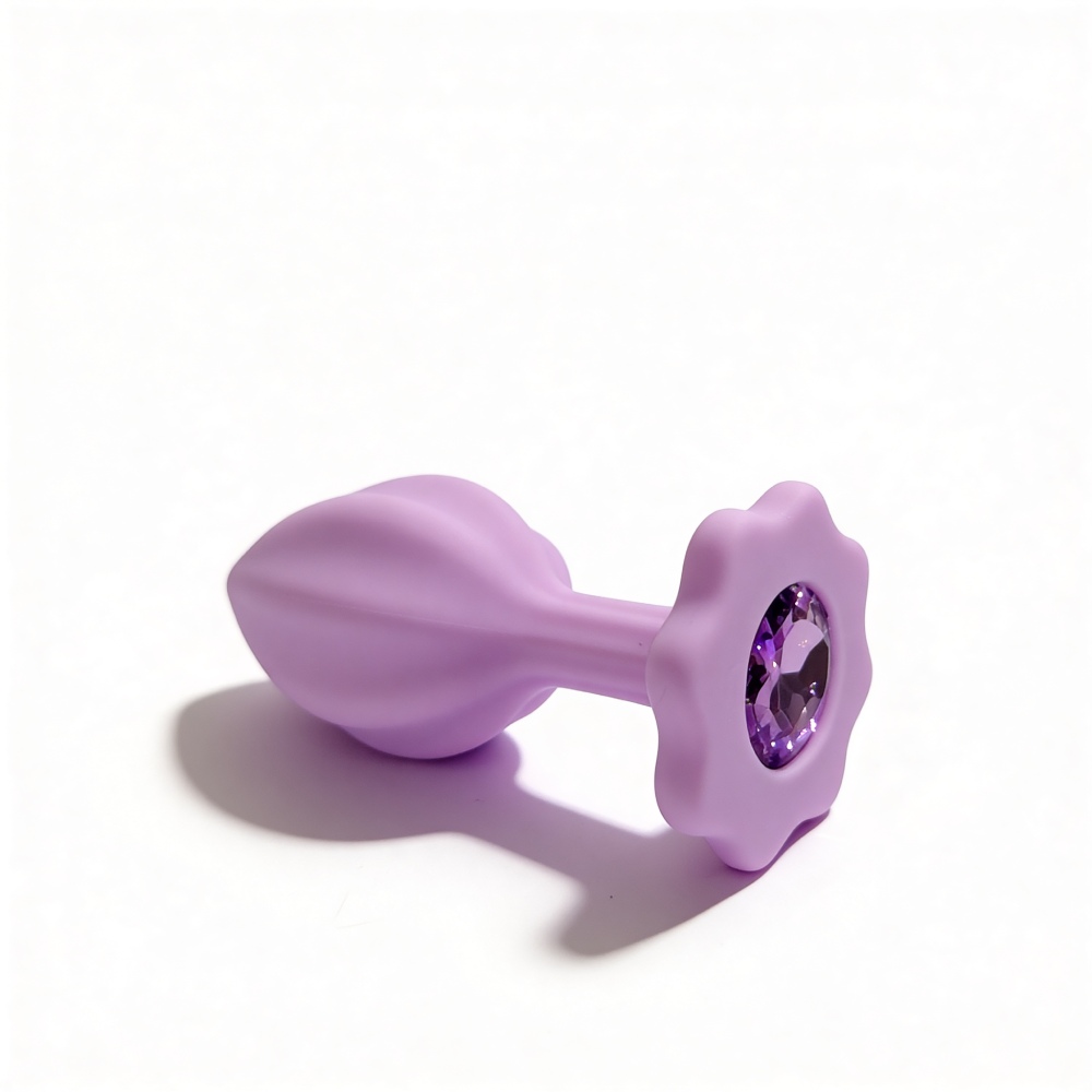 Анальні іграшки без вібрації - Набір силіконових анальних рельєфних пробок ALUME, S, M, L, з каменем лілового кольору, 3 шт 9