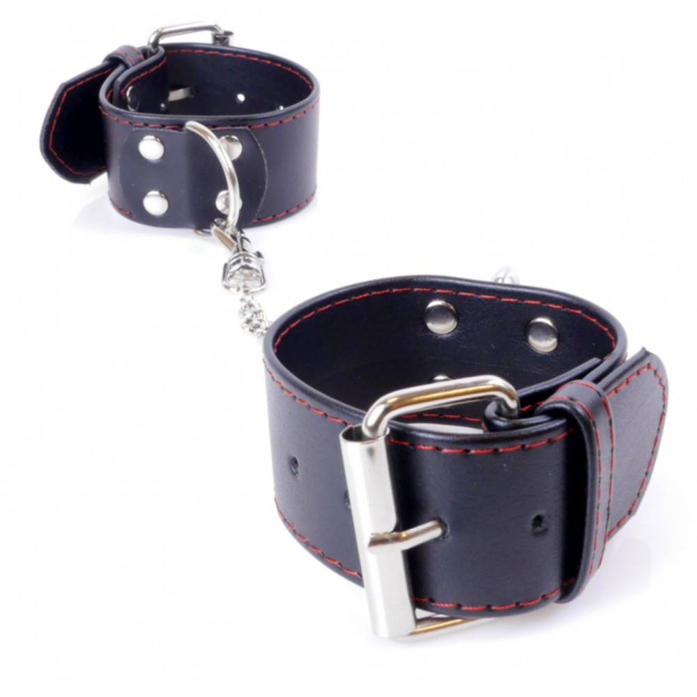 Электростимуляторы - Наручники из искуственной кожи Fetish Boss Series - Handcuffs with Red Line, BS3300115 5