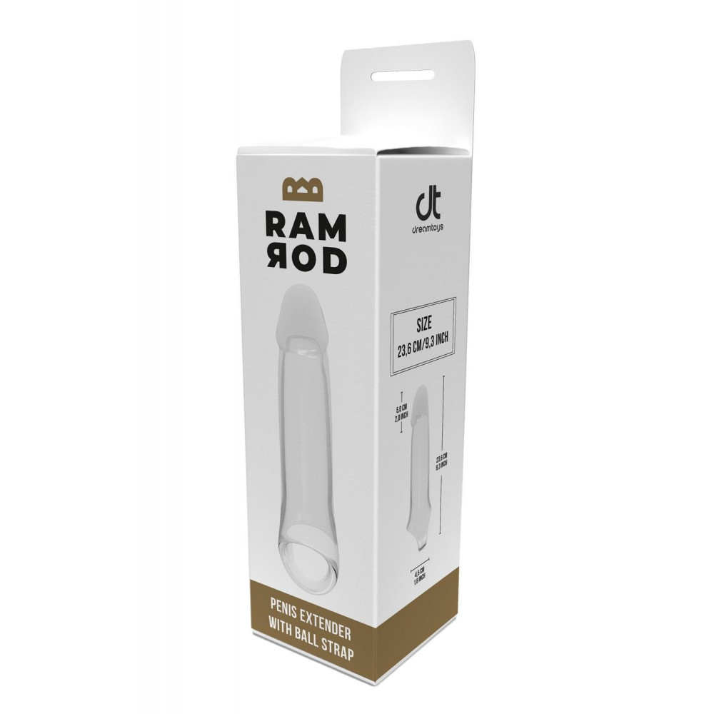 Разное - Насадка на пенис Dreamtoys Ramrod с кольцом для мошонки, прозрачная