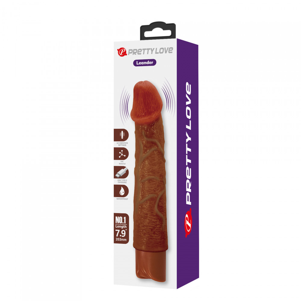  - Реалістичний вібратор, що перезаряджається Pretty Love - Leander Realistic Vibrating Dildo Brown, BW-500080-1 10