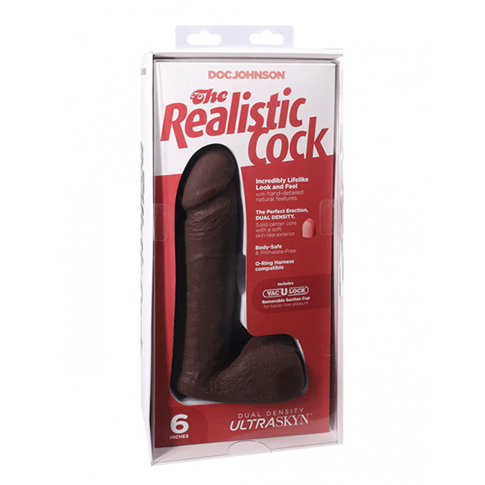 Фаллоимитаторы - Фаллоимитатор Doc Johnson The Realistic Cock 6 inch Black - ULTRASKYN, Vac-U-Lock, диаметр 4,3см 2