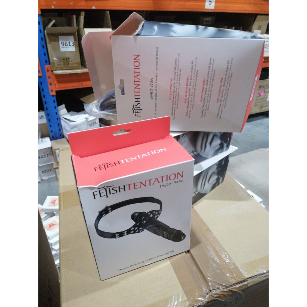 Секс игрушки - Кляп с двойным фаллоимитатором Fetish Tentation Double Penis Gag Black (мятая упаковка!!!) 1