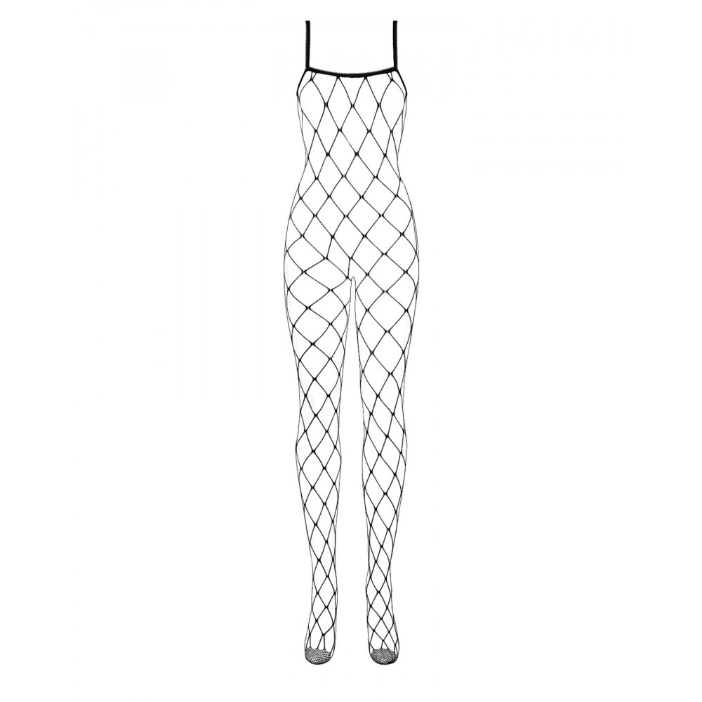 Бодистокинг - Бодистокинг с крупной ячейкой и открытой грудью Obsessive Bodystocking N102 S/M/L, черный, комбинезо 2