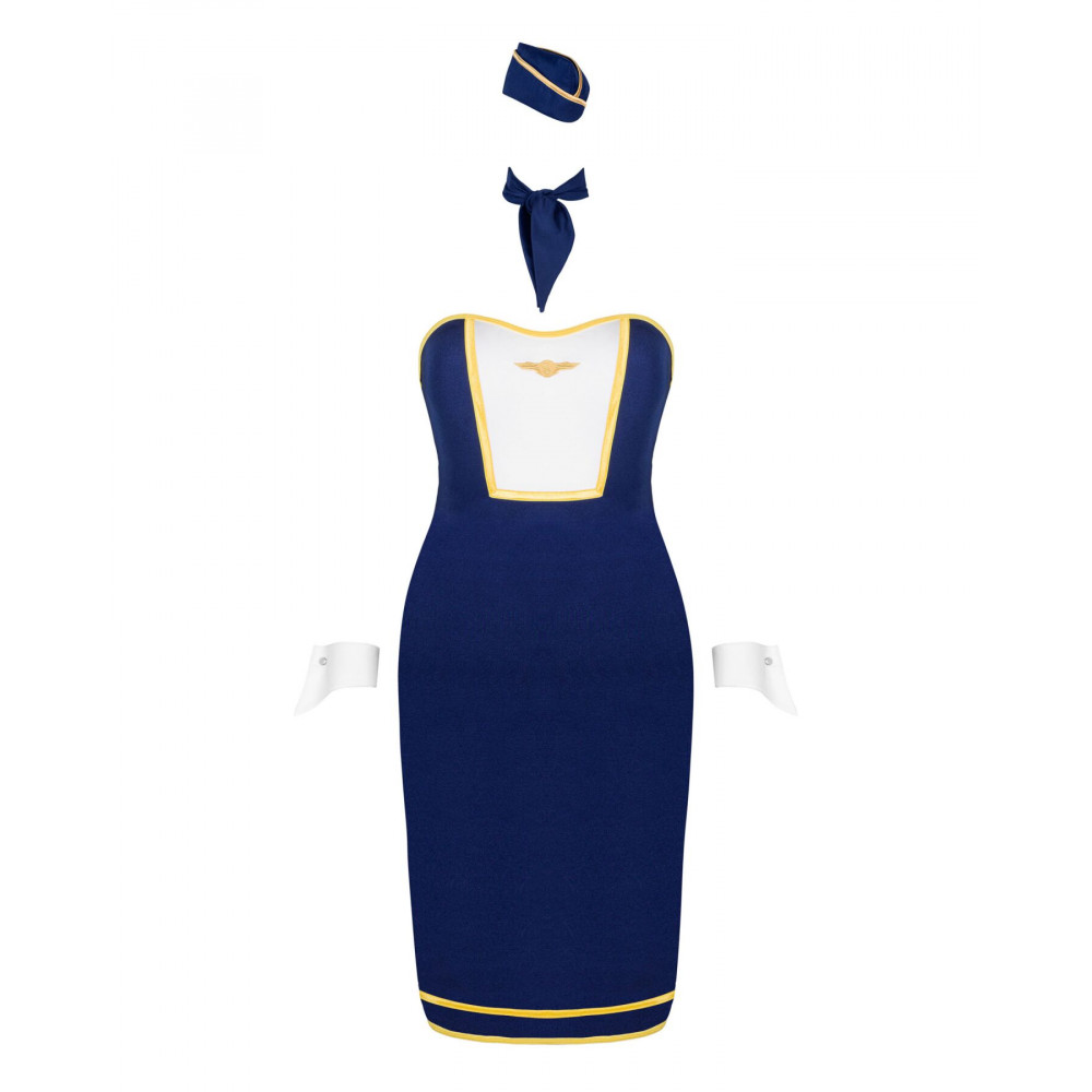 Эротические костюмы - Эротический костюм стюардессы Obsessive Stewardess uniform XS/S, blue, платье, пилотка, шарф, манжет 5