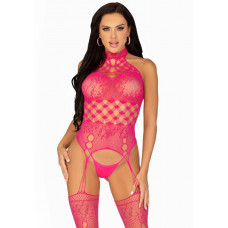 Кружевной бодистокинг с открытым доступом Leg Avenue High neck lace bodystocking One size Raspberry