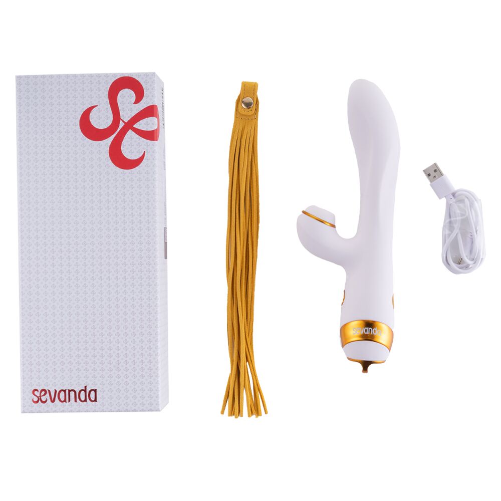 Вибратор-кролик - Вибратор-кролик с флоггером LOCKINK SEVANDA Whip Vibrating Massage Wand - White & Golden 7