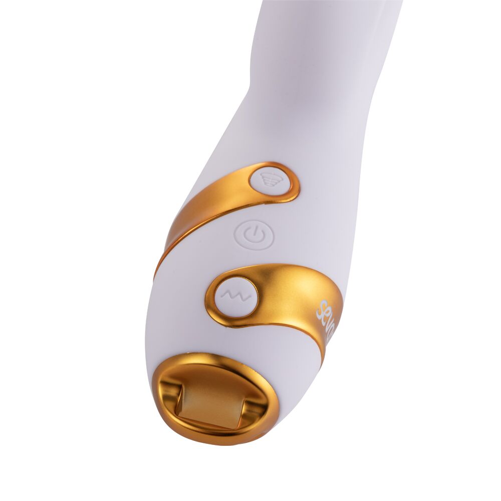 Вибратор-кролик - Вибратор-кролик с флоггером LOCKINK SEVANDA Whip Vibrating Massage Wand - White & Golden 4