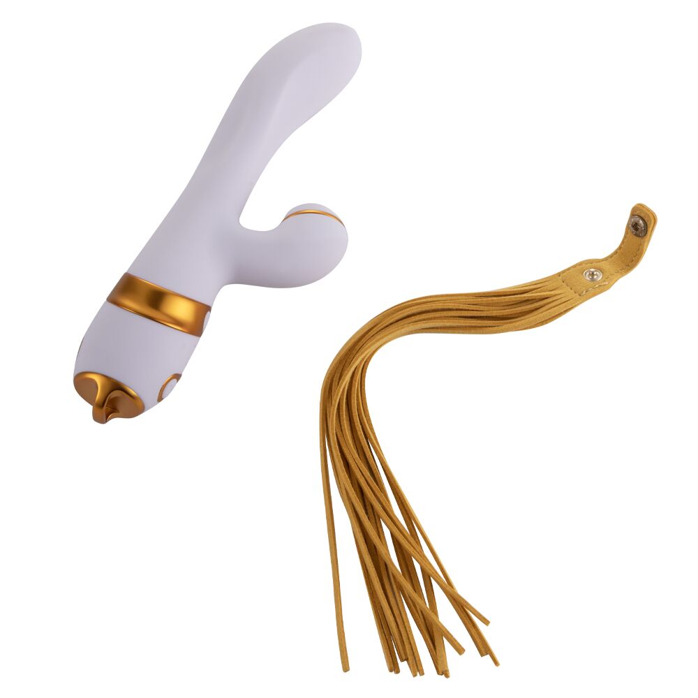 Вибратор-кролик - Вибратор-кролик с флоггером LOCKINK SEVANDA Whip Vibrating Massage Wand - White & Golden 5