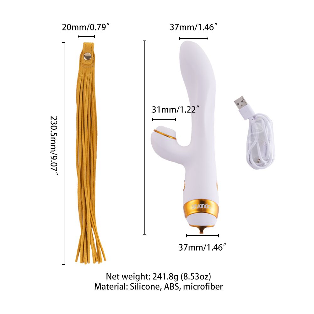 Вибратор-кролик - Вибратор-кролик с флоггером LOCKINK SEVANDA Whip Vibrating Massage Wand - White & Golden 6