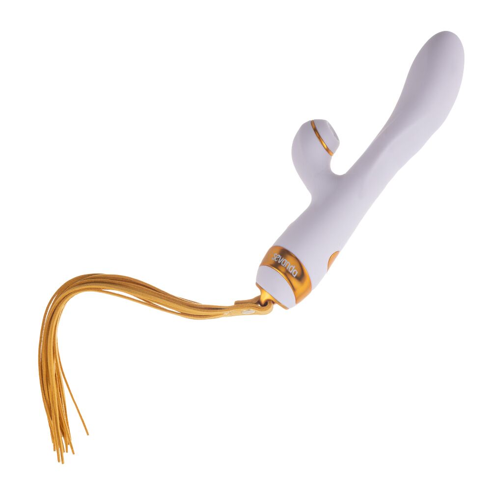 Вибратор-кролик - Вибратор-кролик с флоггером LOCKINK SEVANDA Whip Vibrating Massage Wand - White & Golden