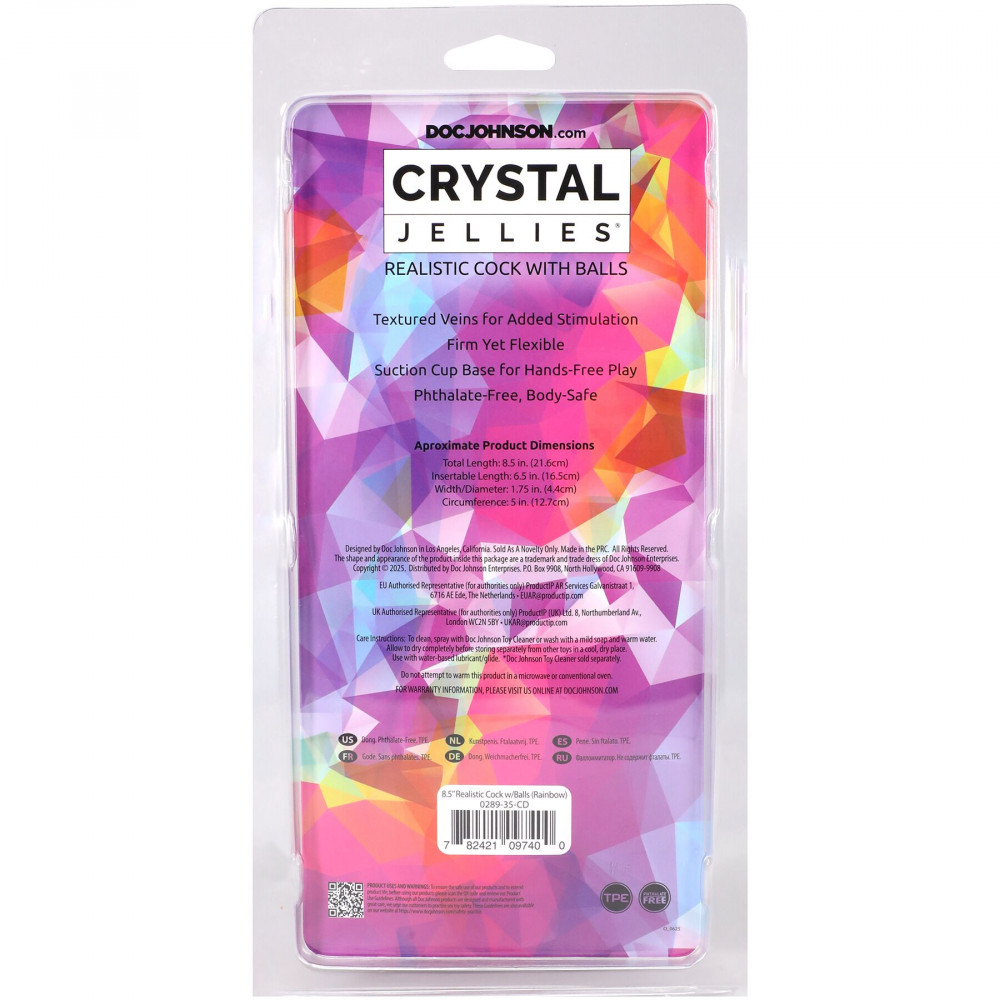 Фалоімітатор - Фалоімітатор Doc Johnson Crystal Jellies - Realistic cock with balls 8.5 Inch - Rainbow 5