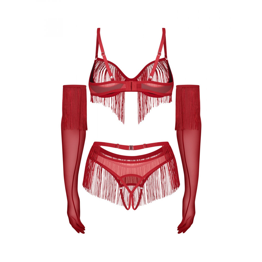 Еротичні комплекти - Комплект Obsessive Rossay Red 4-pcs crotchless set L/XL 5