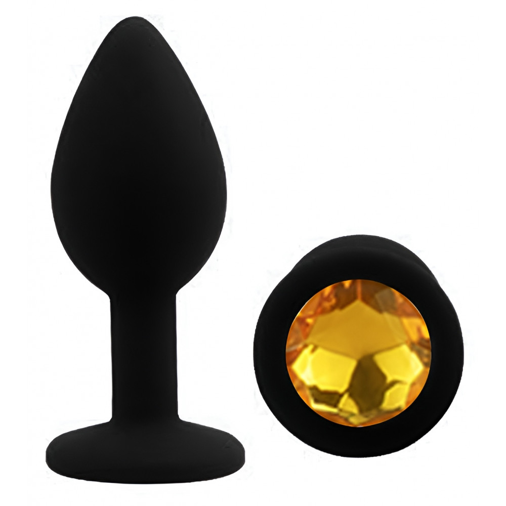 Анальные игрушки без вибрации - Силиконовая анальная пробка EGZO - Silicone Black Round Plug Yellow, size S 3