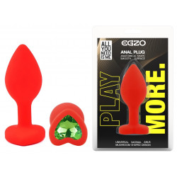 Силиконовая анальная пробка EGZO - Silicone Red Heart Plug Green, size S