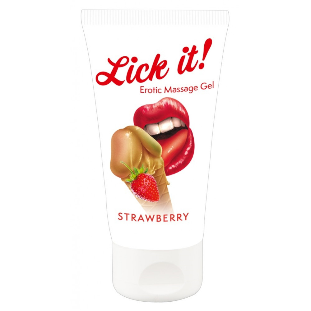 Лубриканты - Веганский массажный гель на водной основе с ароматом и вкусом клубники - Lick-it Strawberry, 50 мл