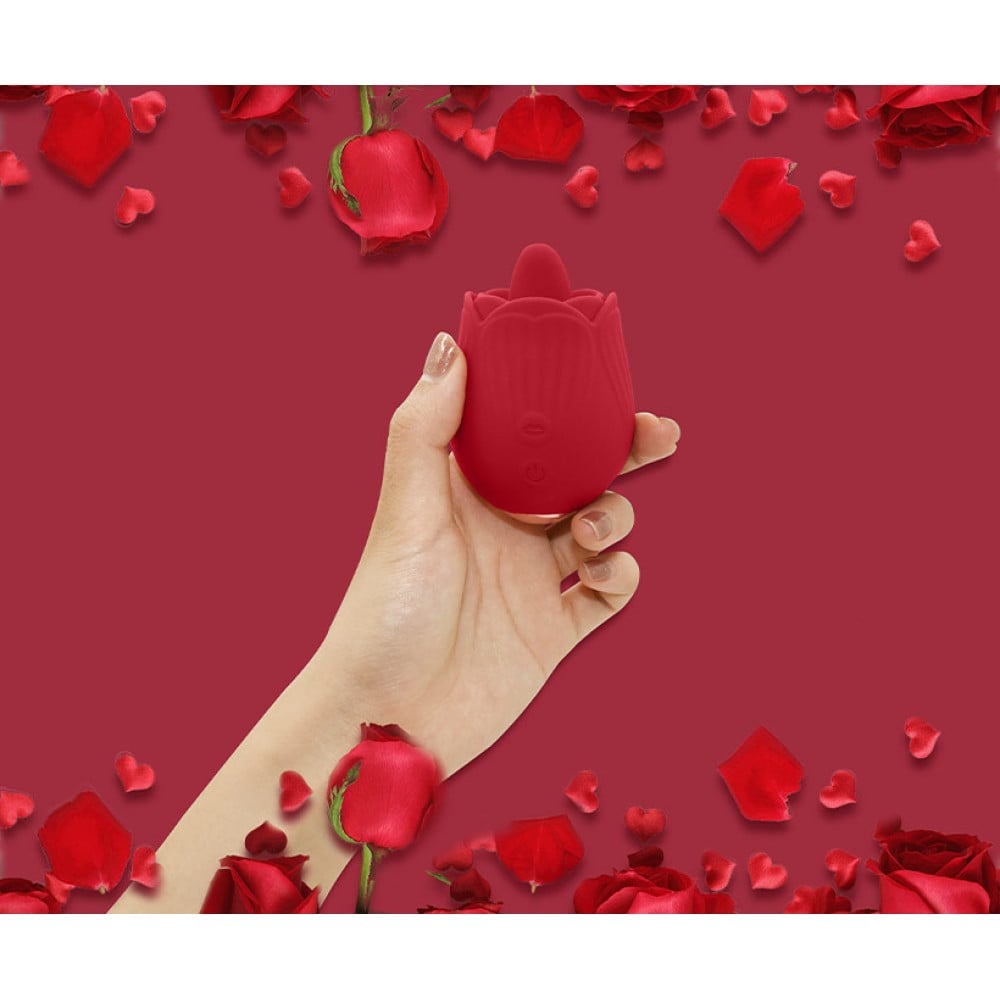 Різне - Вібратор трояндочка з язичком Sweet Em, 10 режимів , червоний 7