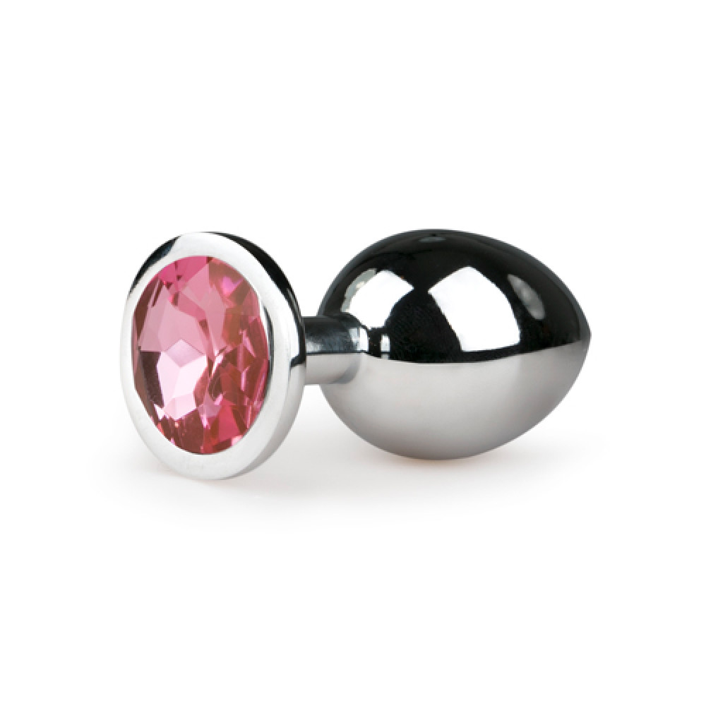 Анальная пробка - ET125PNK Анальная пробка Easytoys с розовым кристаллом, серебряная, 8.4 х 3.2 см