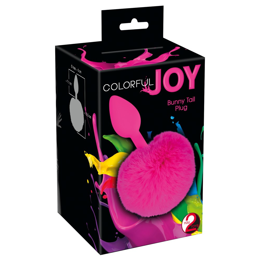 Секс игрушки - Анальная пробка с помпоном Pink Colorful Joy Bunny Tail Plug, силикон 2