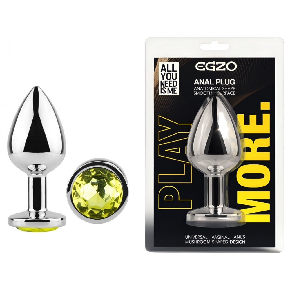 Анальные игрушки без вибрации - Анальная пробка с кристаллом EGZO - Silver Round Plug Lime size S