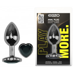 Анальная пробка с кристаллом EGZO - Dark Silver Heart Plug Black size S