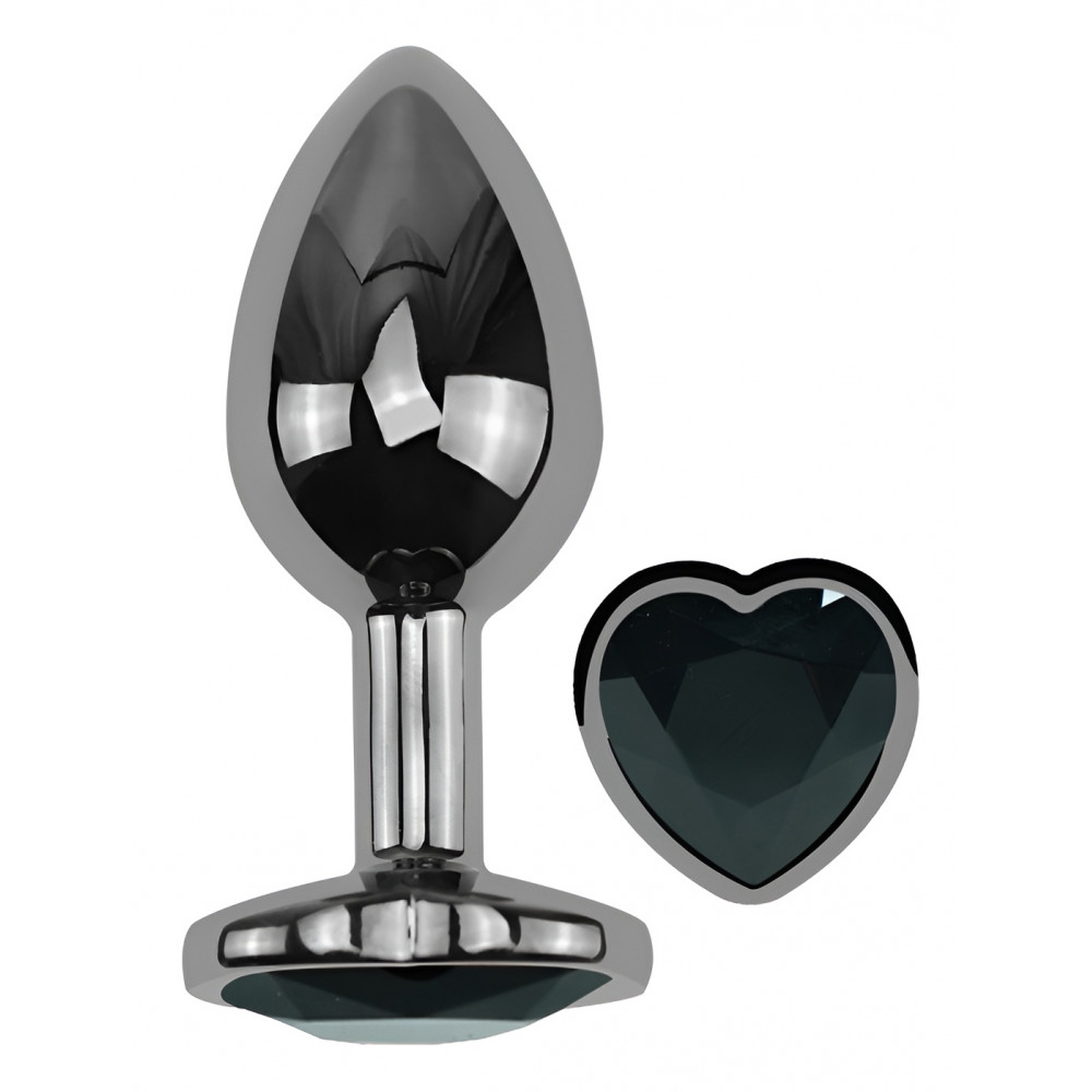 Анальные игрушки без вибрации - Анальная пробка с кристаллом EGZO - Dark Silver Heart Plug Black size S 5