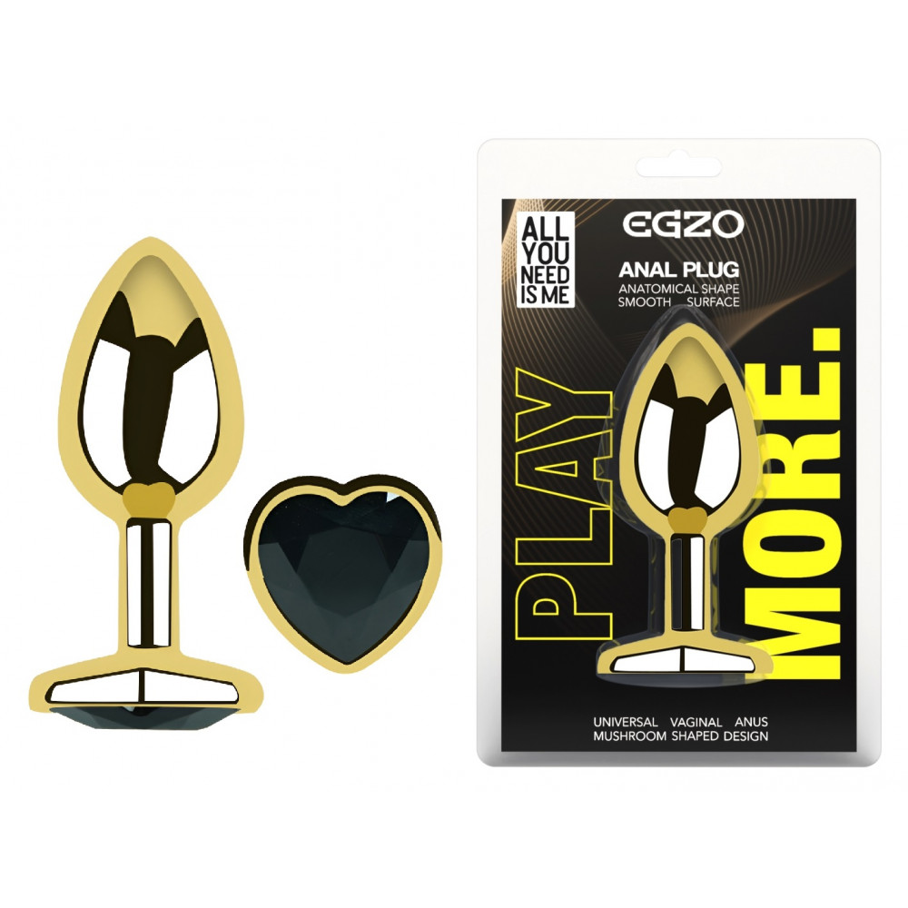  - Анальная пробка с кристаллом EGZO - Gold Heart Plug Black size M