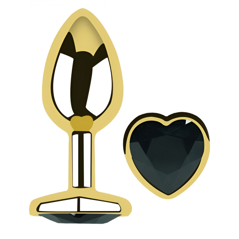  - Анальная пробка с кристаллом EGZO - Gold Heart Plug Black size M 1