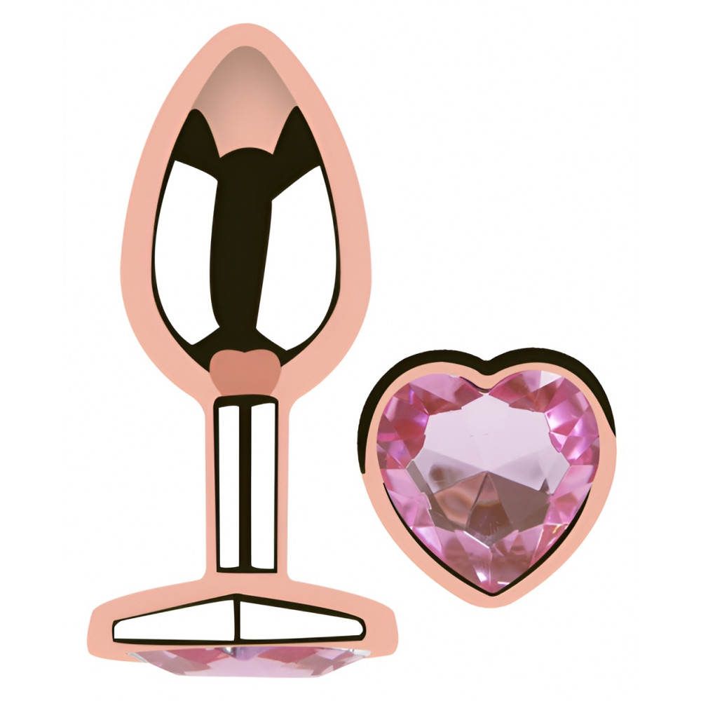 Анальные игрушки без вибрации - Анальная пробка с кристаллом EGZO - Rose Gold Heart Plug Pink size S 3