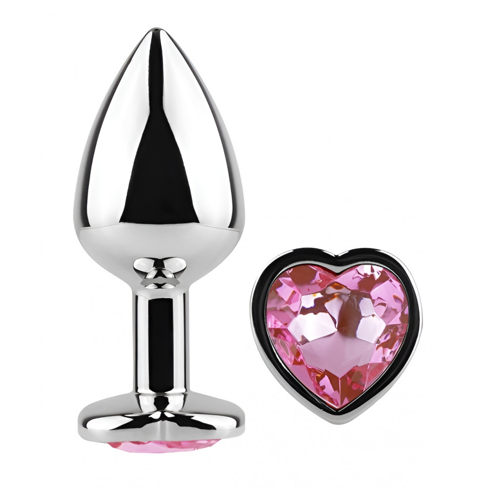  - Анальная пробка с кристаллом EGZO - Silver Heart Plug Pink size M 1
