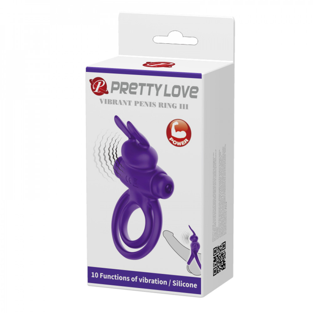 Эрекционные кольца с вибрацией - Эрекционное кольцо PRETTY LOVE Penis Ring с двойным кольцом, фиолетовое 2