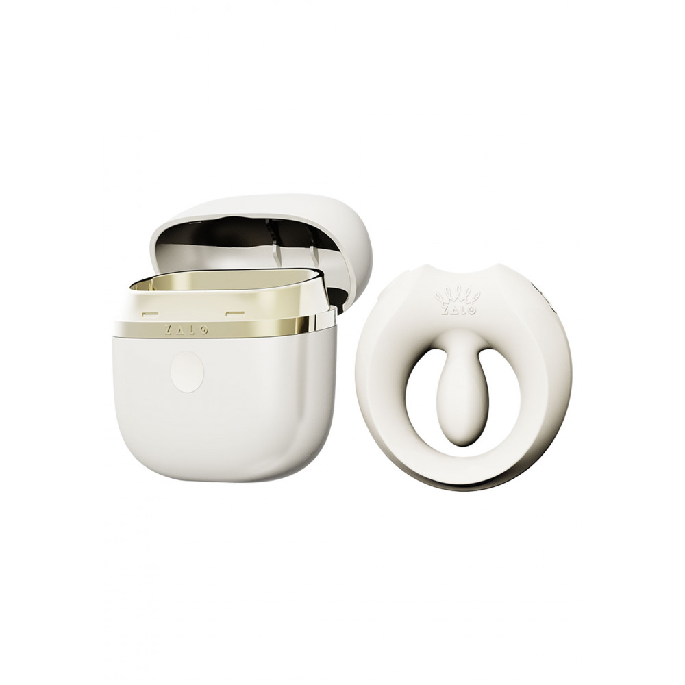 Ерекційні кільця з вібрацією - Ерекційне віброкільце Zalo Apis у футлярі, з додатком, біле, 6,3 × 3,2 см