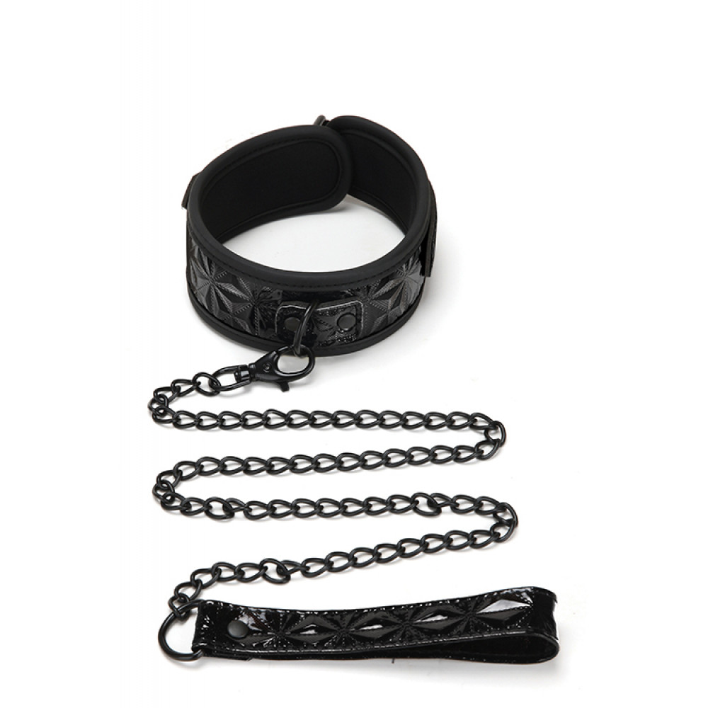 Наборы для БДСМ - Набор ошейник и поводок WHIPSMART DIAMOND COLLAR AND LEASH BLACK