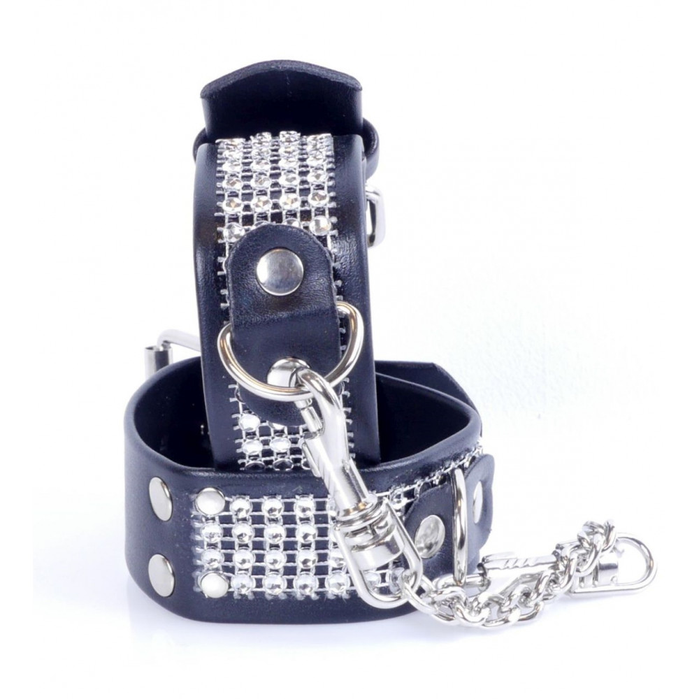Электростимуляторы - Наручники из искуственной кожи с кристаллами Fetish Boss Series - Handcuffs with cristals Silver, BS3300094 5