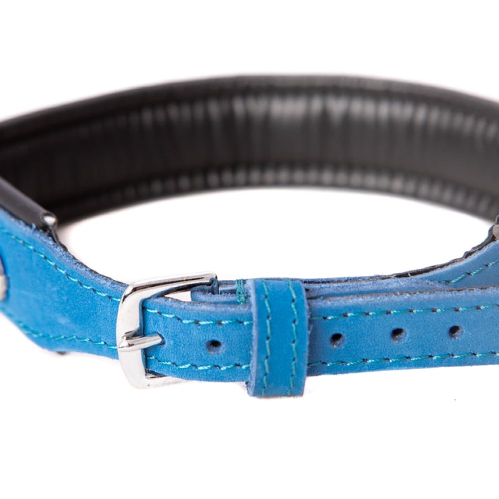 Разное - Ошейник со стразами тонкий DS Fetish кожаный, голубой (Голландия) 1