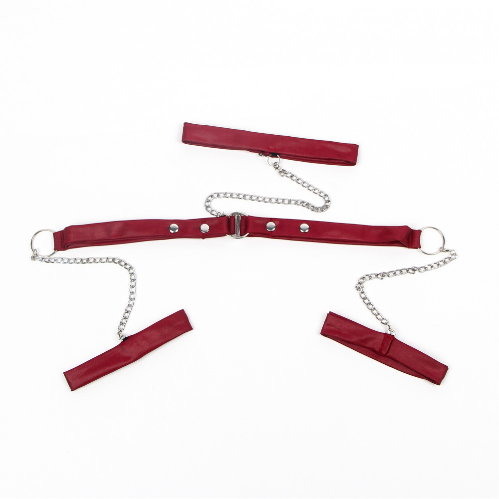 Різне - Сукня з мереживом Star Night з нашийником та наручниками, бордово-чорне, XS-S 5