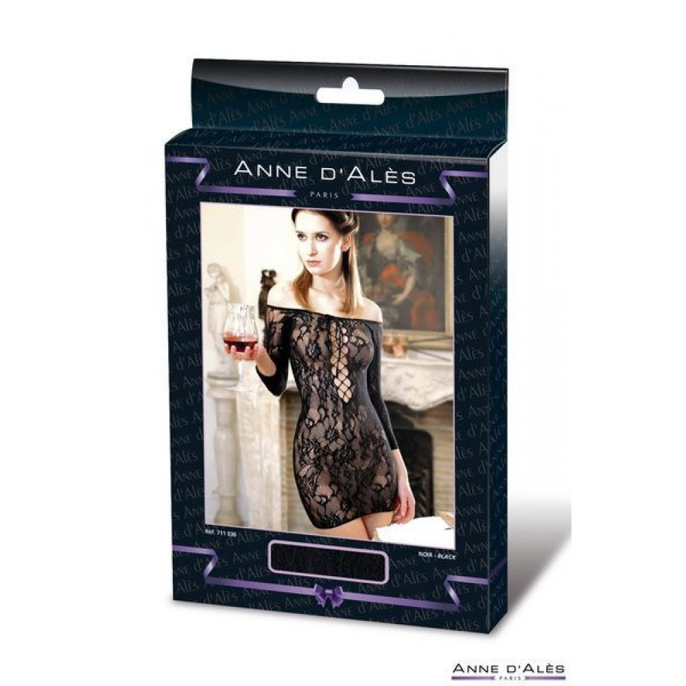 Сексуальные платья - Платье-сетка с декольте Anne De Ales FETISH DINNER Black XL, спущенное плечо 1