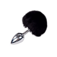 Металлическая анальная пробка Кроличий хвостик Alive Fluffy Plug M Black, диаметр 3,4 см