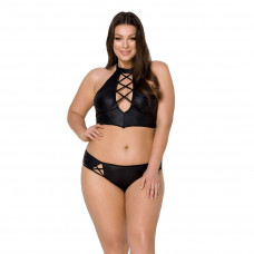 Комплект из экокожи Passion Nancy Bikini 4XL/5XL black, бра и трусики с имитацией шнуровки