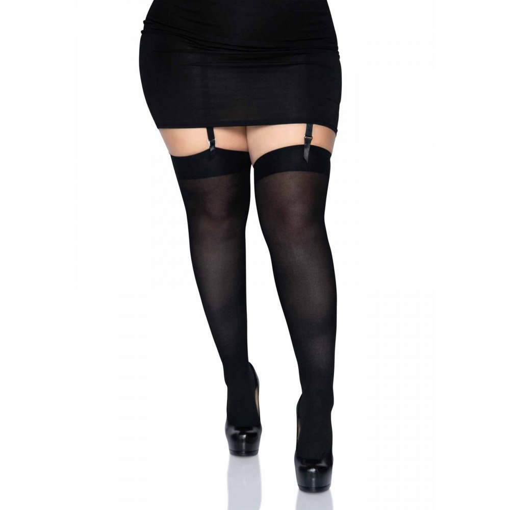 Чулки - Плотные непрозрачные чулки Leg Avenue Nylon Thigh Highs Black, plus size