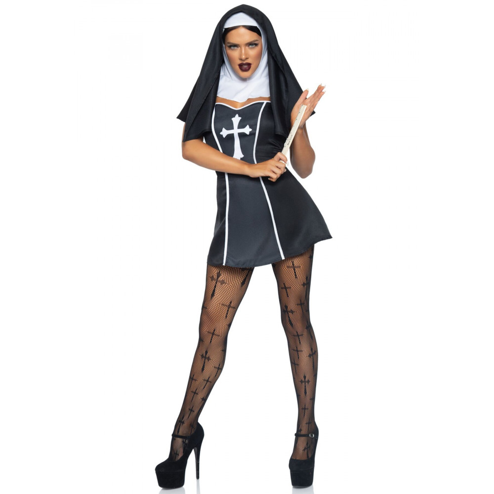 Эротические костюмы - Костюм монашки Leg Avenue Naughty Nun XS, платье, головной убор 3