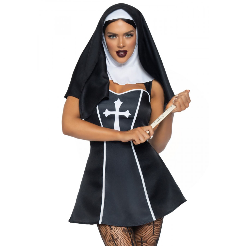 Эротические костюмы - Костюм монашки Leg Avenue Naughty Nun XS, платье, головной убор